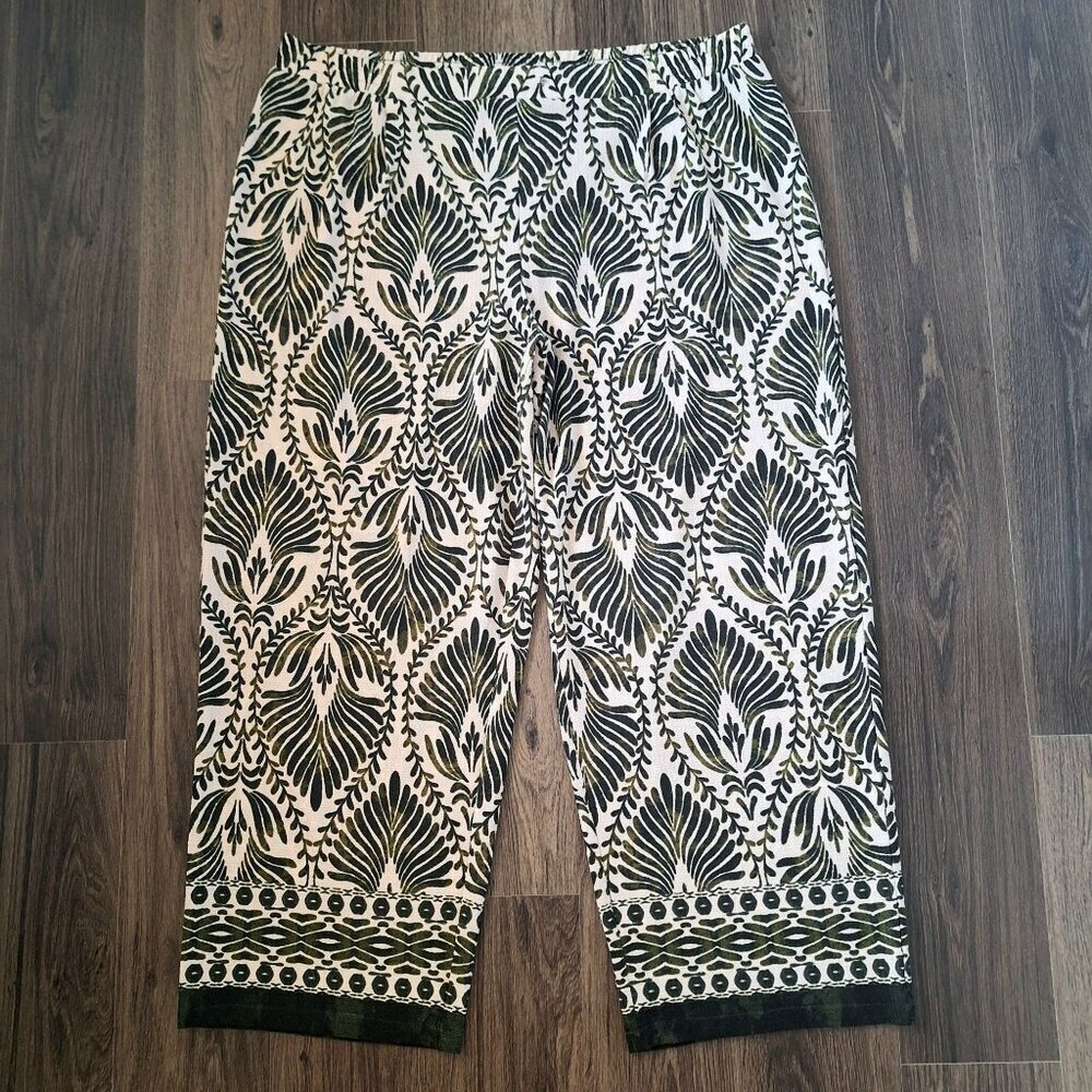 💙 SOHO Green Cream Wide Leg Pull On Pants Stretch Size 3X Loungewear Athleisure